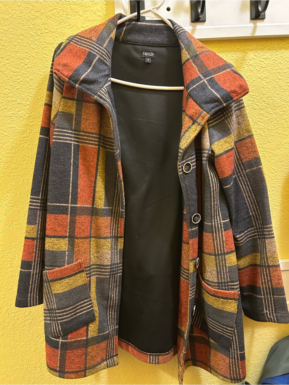 Men's Multicolor Plaid Wool-Blend Coat - Navy, Rust & Mustard